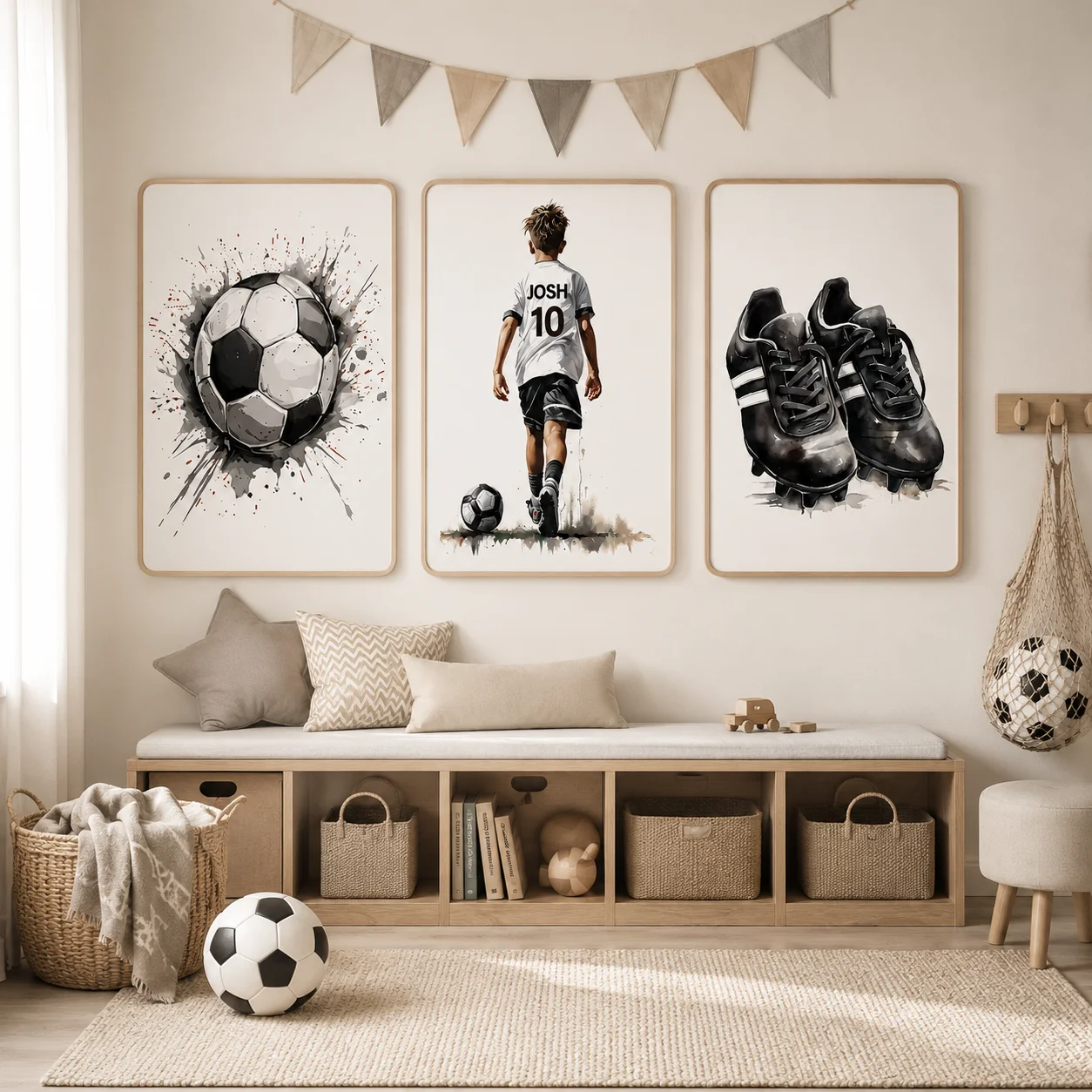 3PCS Customized Name Number Soccer Poster Prints, Suitable for Soccer Fans Birthday Gifts, Inspirational Poster, Room Decoration