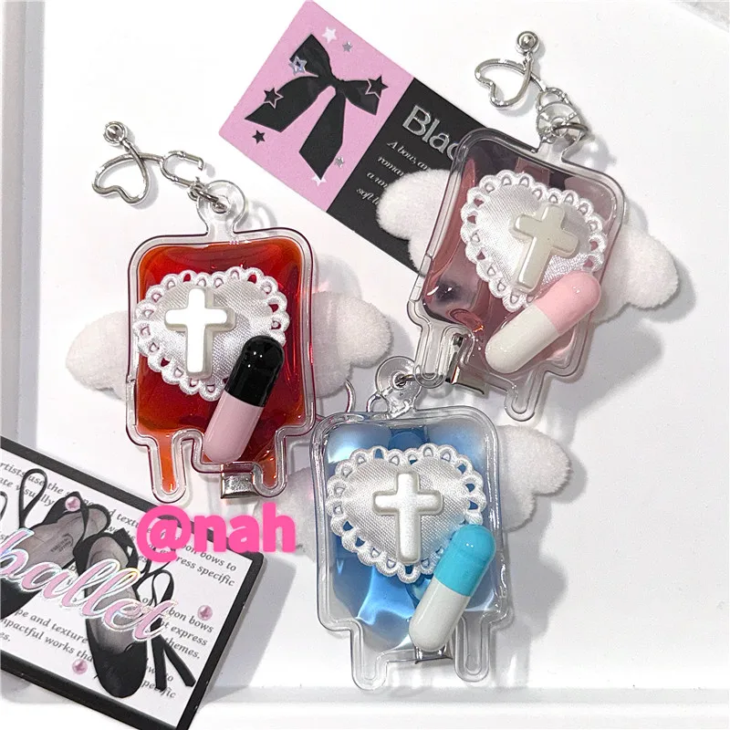 Original Blood Bag Medical Theme Keychain Mobile Phone Chain Anti-Bathing Culture Subculture Angel Y2K Sick Cute Style