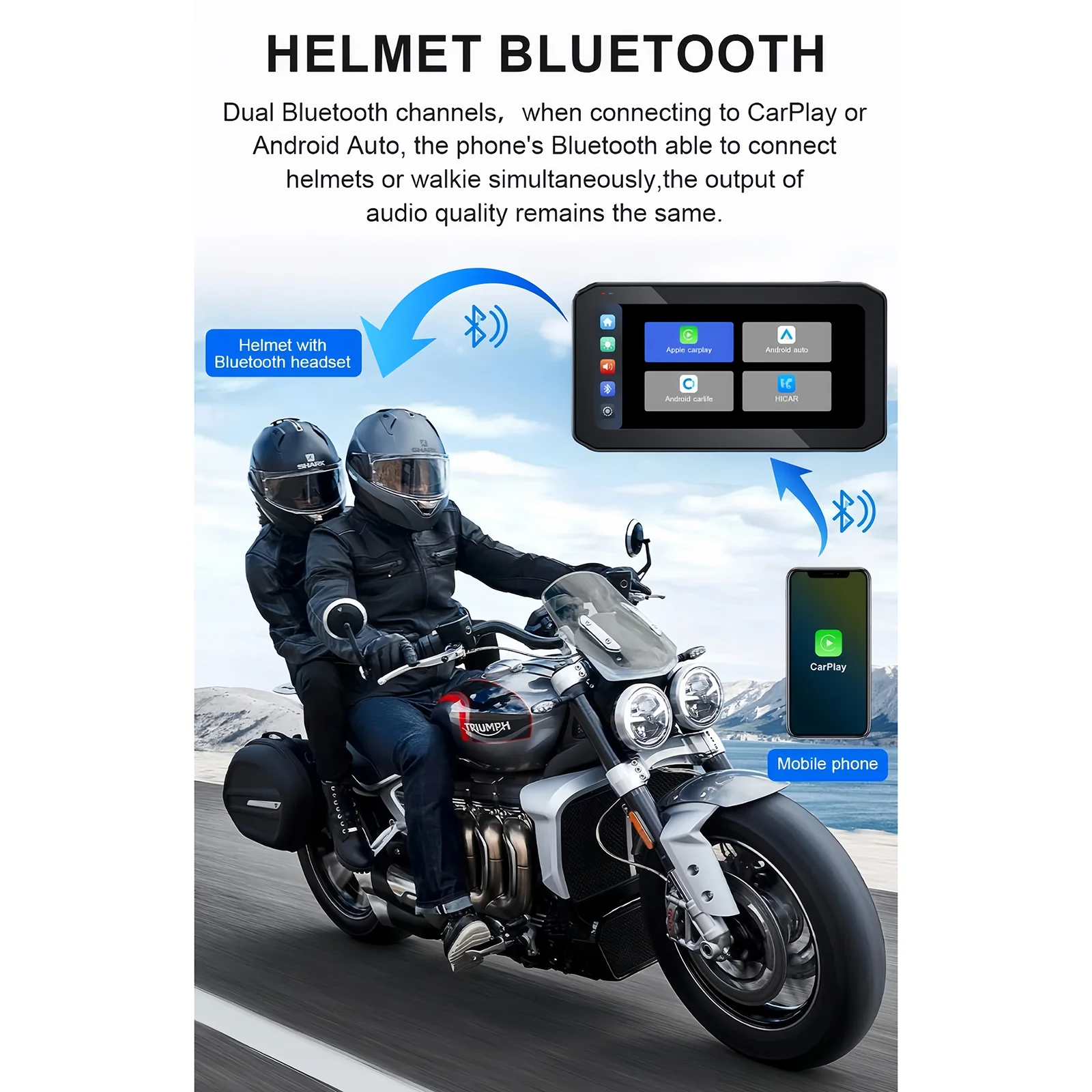 Motocicleta CarPlay tela de navegação, sistema operacional Linux, impermeável, Wi-Fi, sem fio, Android-Auto DVR, Monitor Dash Cam, 6, 25 Polegada, IP65