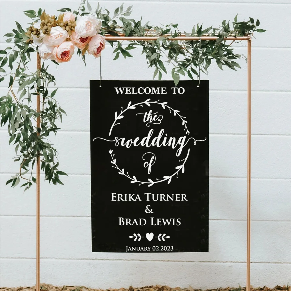 1 pc cool garland Wedding Welcome Board Vinyl Sticker Custom text Wedding Party Decor Wedding Sign Mirror Mural