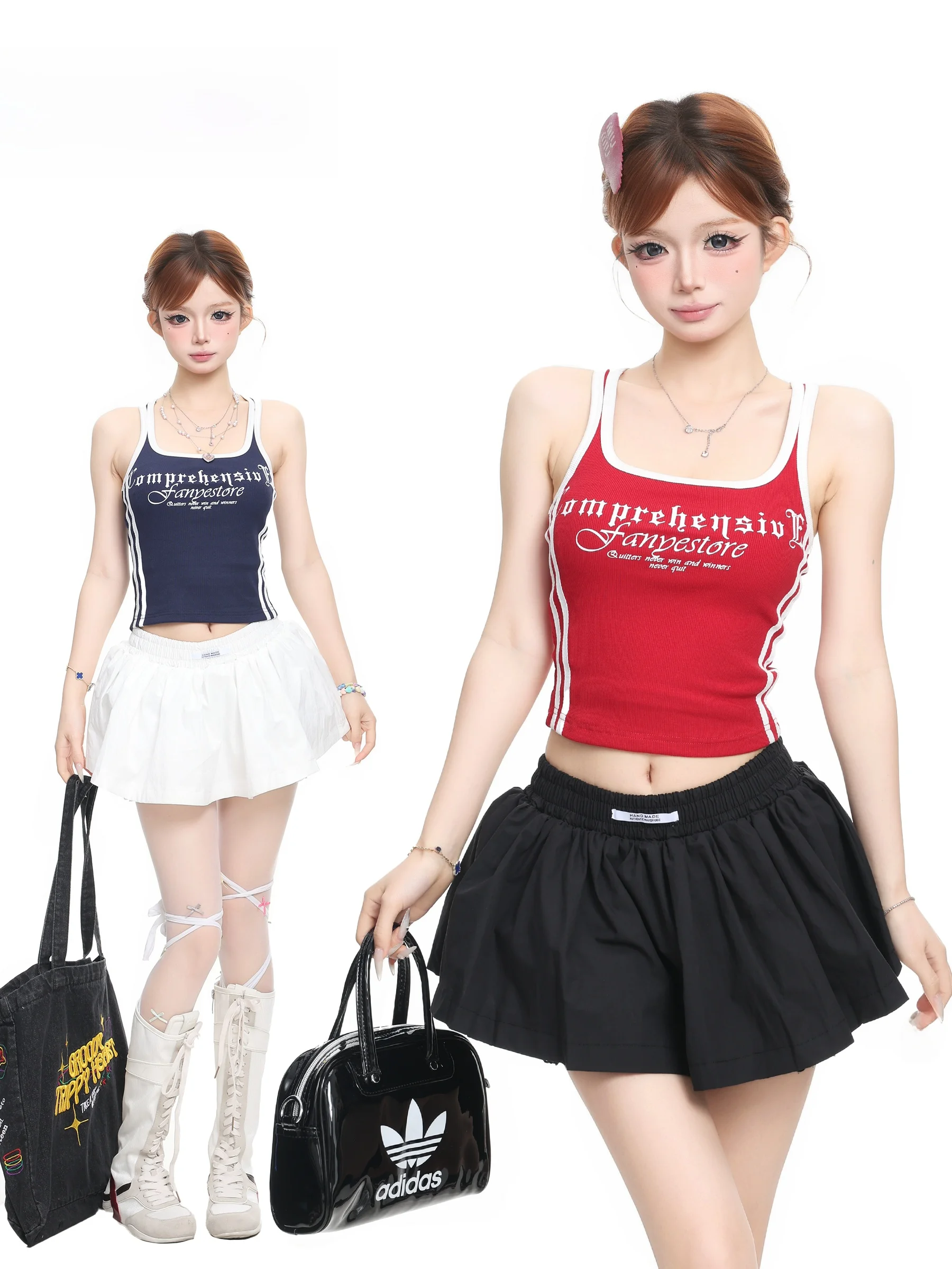 BASTERDS American Letter Print Crop Top Women Summer Slim Fit Sleeveless Short Style Cotton Blend Elastic Fashion Vest