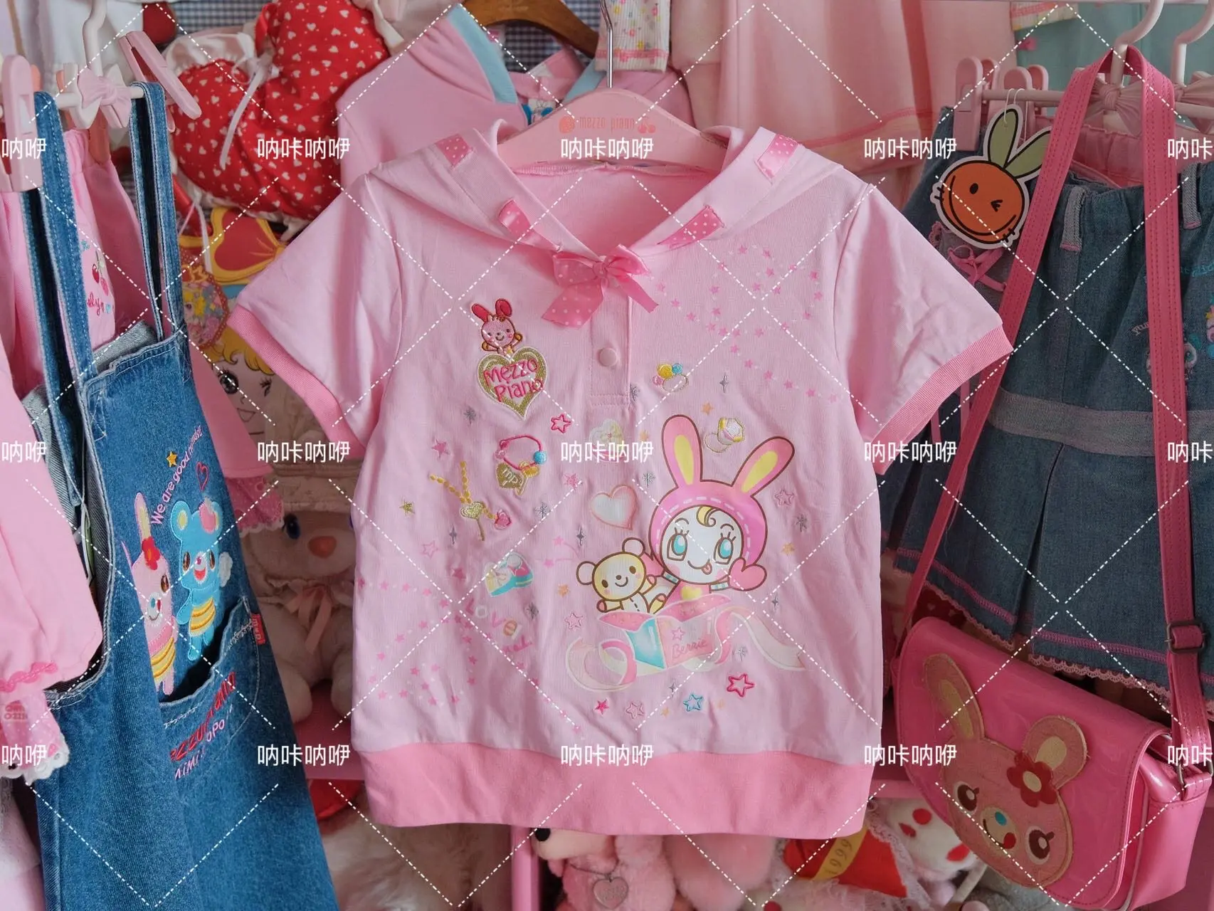 Japanese Cute Cartoon Mp Embroidery Jojifuku Short-sleeved T-shirt Summer Sweet Bow Neck Hooded Cotton Graphic T Shirts Y2k Top