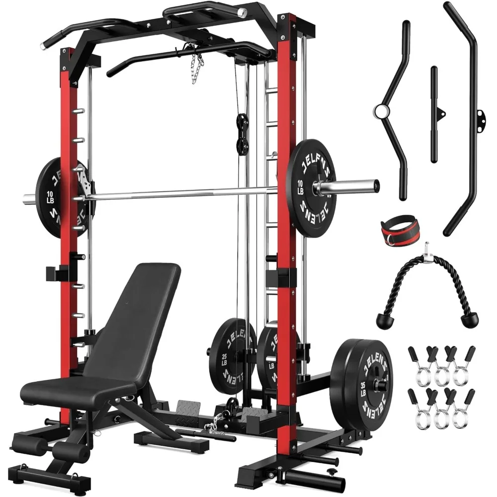 

SR01 Smith Machine, 2000LBS Multi-Function Power Cage with LAT Pulldown System, All-in-One Home Gym Squat Rack with, Customized