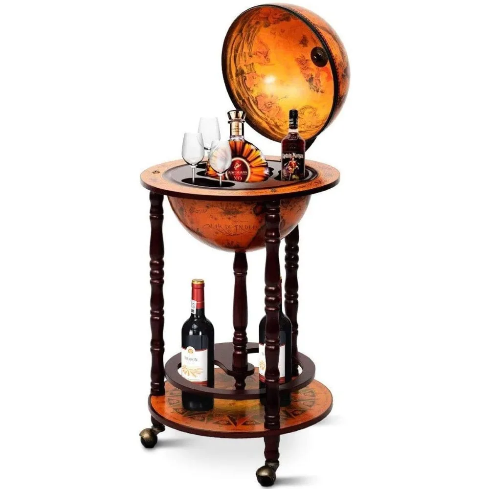 17 Wooden Globe Wine Rack, Wooden Globe Wine Bar Stand, Freely Movable Stable Liquor Bottle Shelf, Nautical Chart Wine Storage C