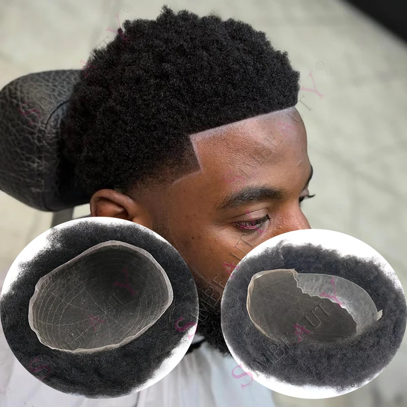 4 مللي متر 6 مللي متر غريب مجعد الأفرو الرجال الباروكات الذكور الشعر الاصطناعية غير قابلة للاكتشاف كامل الدانتيل الشعر المستعار Q6 الدانتيل و بولي Base قاعدة 100% شعر بشري واقعي