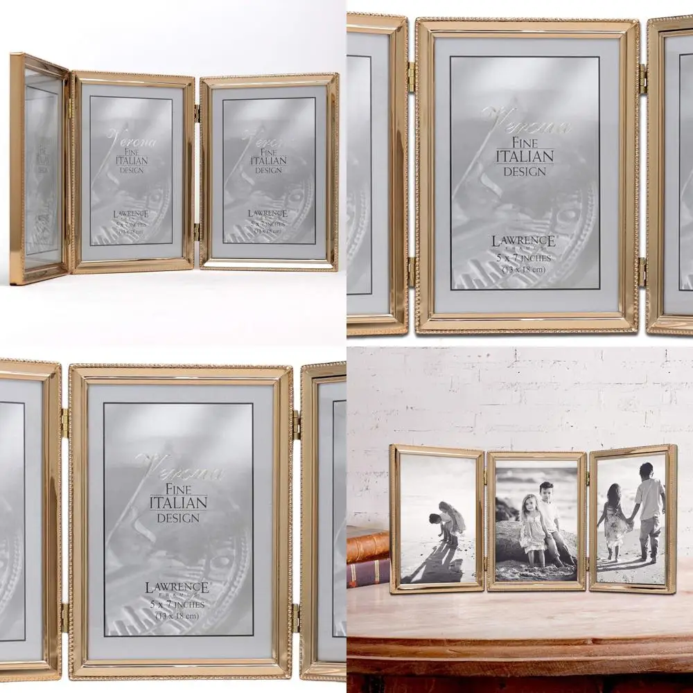 

Золотая тройная рамка для фотографий 5x7 с классическими бусинами