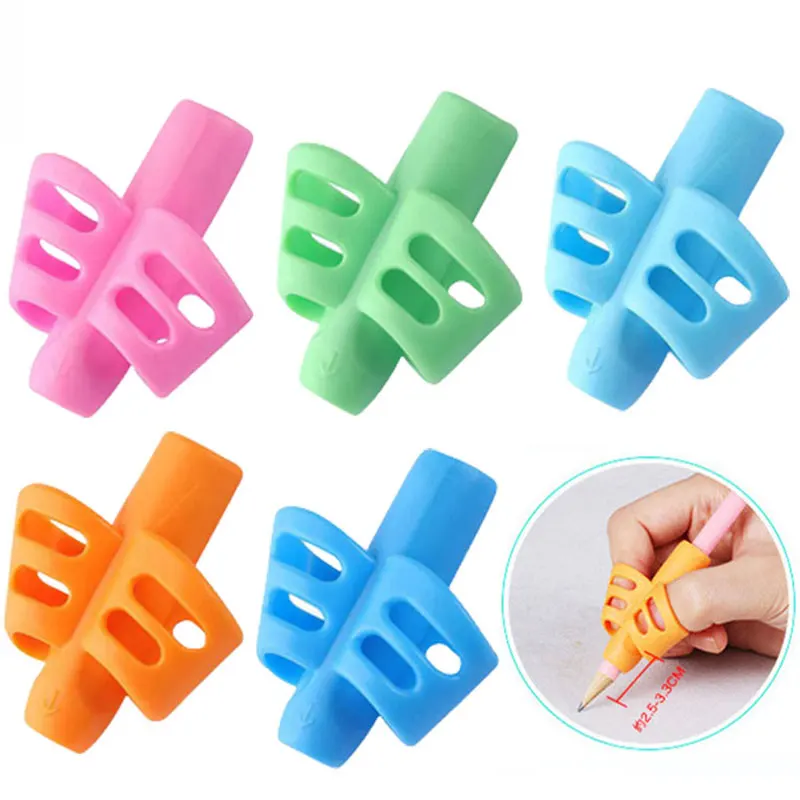 10 Uds. Lápiz de sílice suave agarre de dos dedos empuñaduras de bolígrafo de Gel niños herramienta de corrección de entrenamiento de escritura