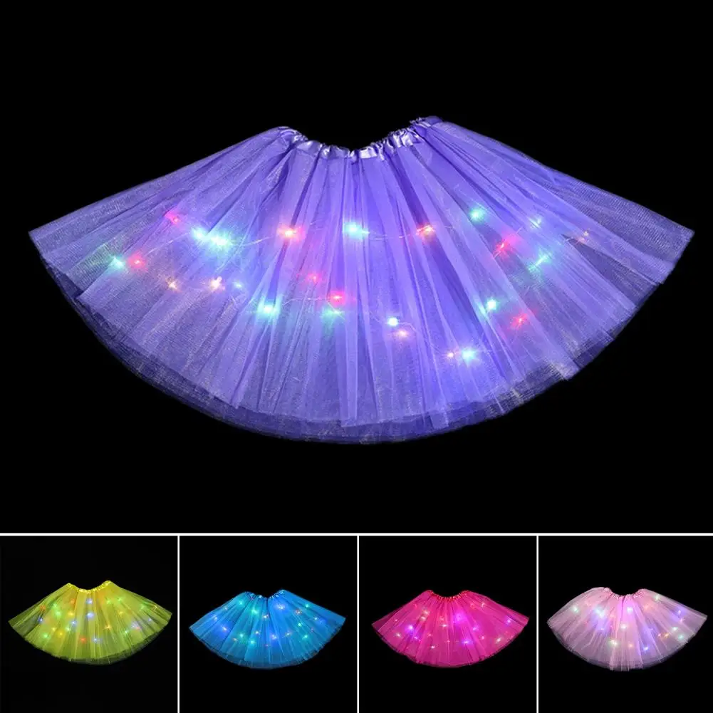 

Elastic Waist Light-up Skirt Colorful Led Light-up Mesh Skirt for Women with Elastic Waist Multi-layered Stage Show for Parties