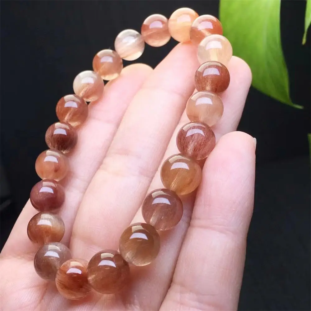 10MM Natural Red Rabbit Hair Quartz Bracelet Women Charm Simple Circle Strand Bangles Yoga Energy Wrist Jewelry 1PCS