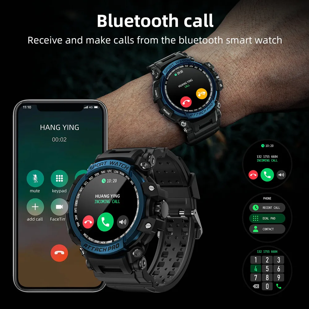 LOKMAT Brand New ATTACK Pro Sport Smart Watch Bluetooth Calls Watches 5ATM Waterproof Fitness Tracker Heart Rate Monitor 2023