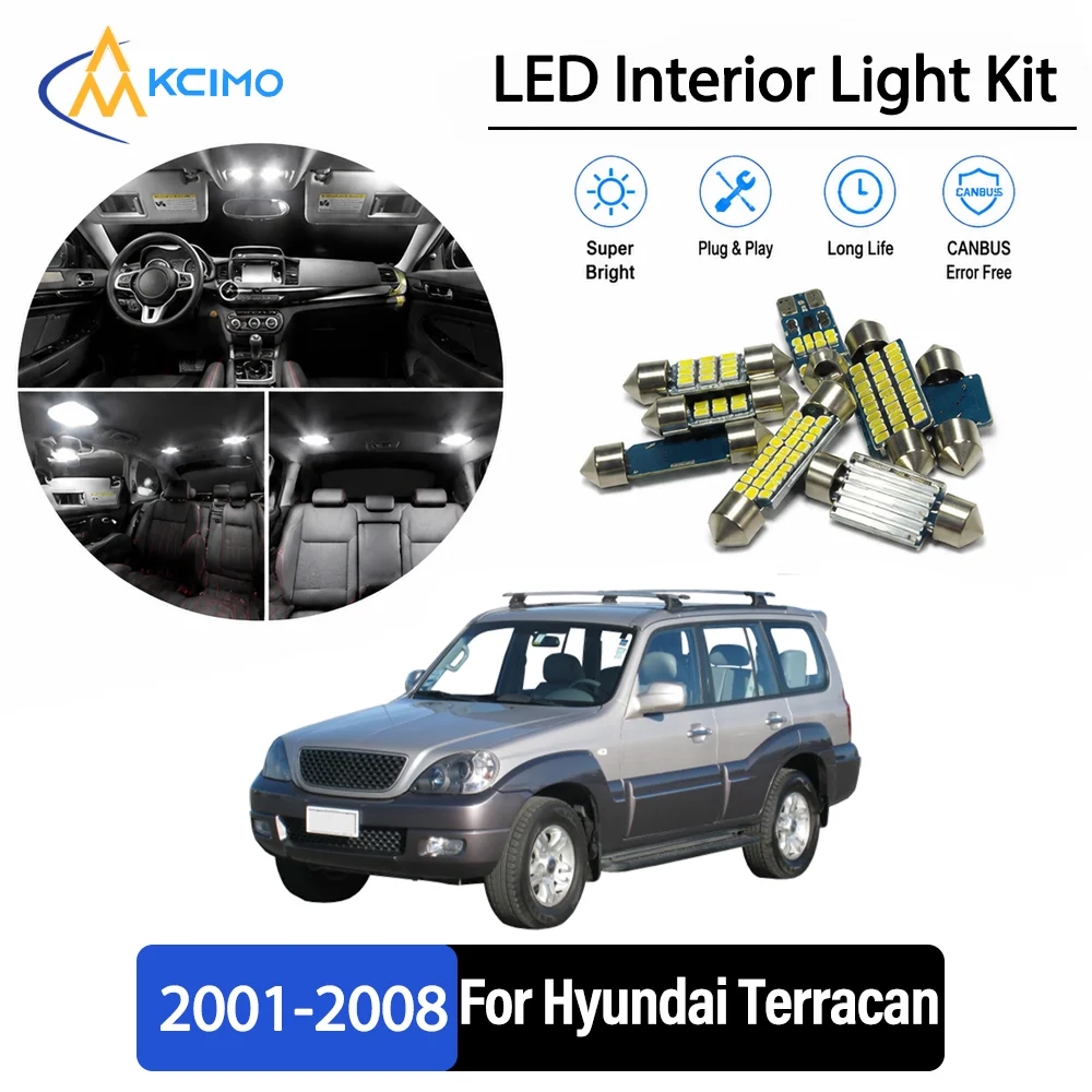 For Hyundai Terracan 2001-2008 2002 2003 Premium No-Wire Continuous Glow Auto Interior LED Bulb Remodel Set Cabin Refit Lamps