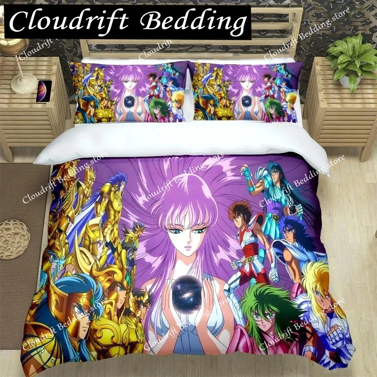 

Saint Seiya 3D Bedding Set Black Duvet Quilt Cover Set Comforter Cover Pillowcase King Queen Size Polyester Quilt Cover