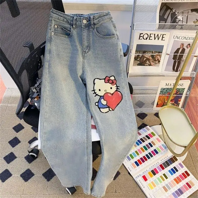 

Sanrio Cartoon Jeans Hello Kittys Cute High Waist Pants New Style Girl Fashion Straight Retro Comfortable Student High End Gifts