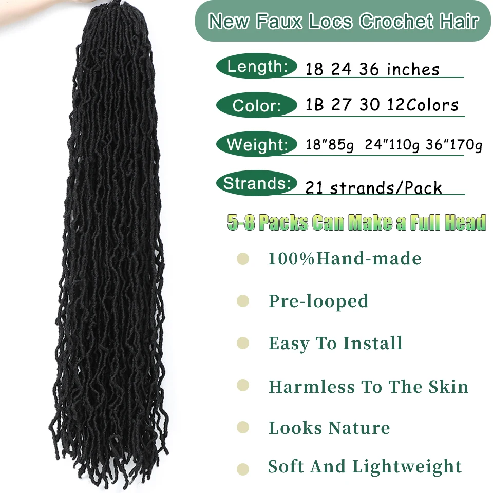 Synthetic New Faux Locs Crochet Hair Humain Hair 18 24 36 Inch Soft Goddess Braiding Dreadlocks Hair Extension For Black Women