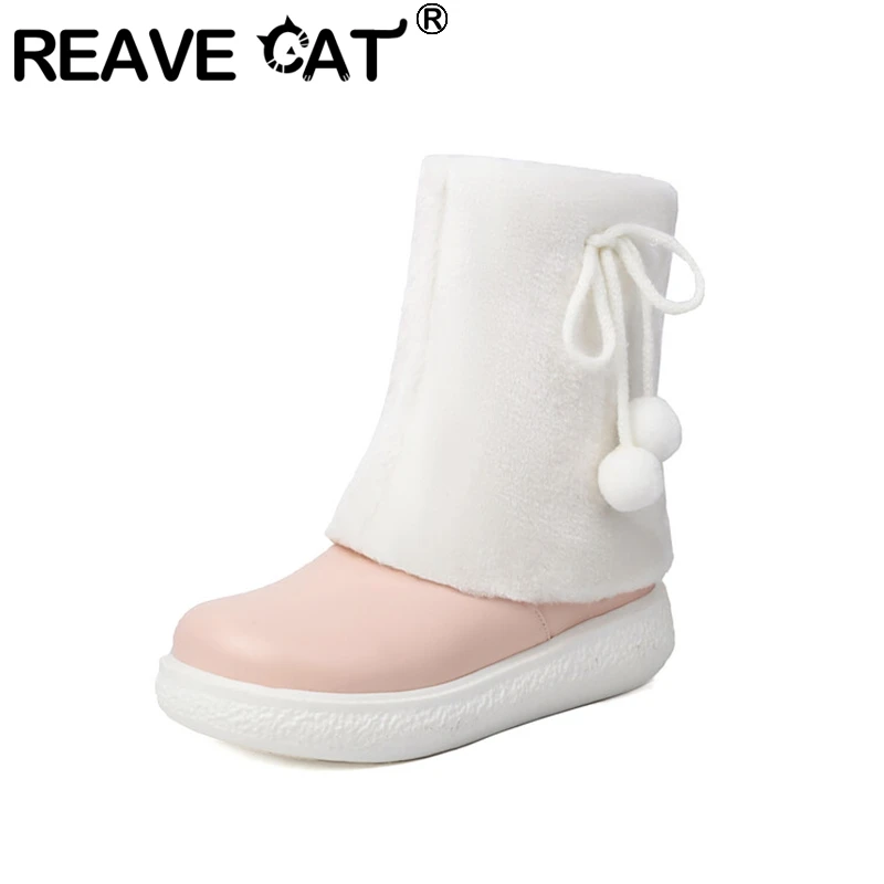 REAVE CAT Women Ankle Boots Cutout 4cm Heel Flat 2cm Platform Big Size 31 32 33 40 41 42 43 US12 Party Ankle Booties