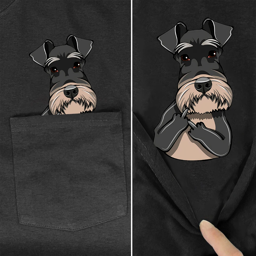 Cilocl Schnauzer Pocket t-shirt Funny Dogs t-shirt con stampa dito medio uomo per donna camicie estive a maniche corte t-shirt in cotone