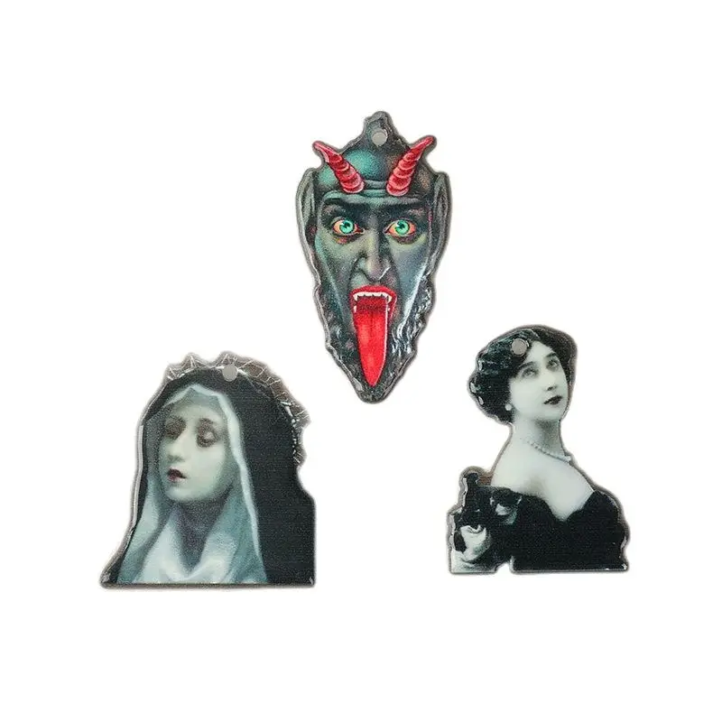 6Pcs Hollaween Krampus Charms Creative Spiritus Mortis Acrylic Jewlery Findings For Earring Necklace Diy Making