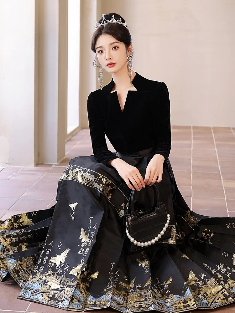 

Ele Bla Evening Gown Women's Ball Gown Host High End Lightweight Face Skirt Vintage Sle Long Sve Dr