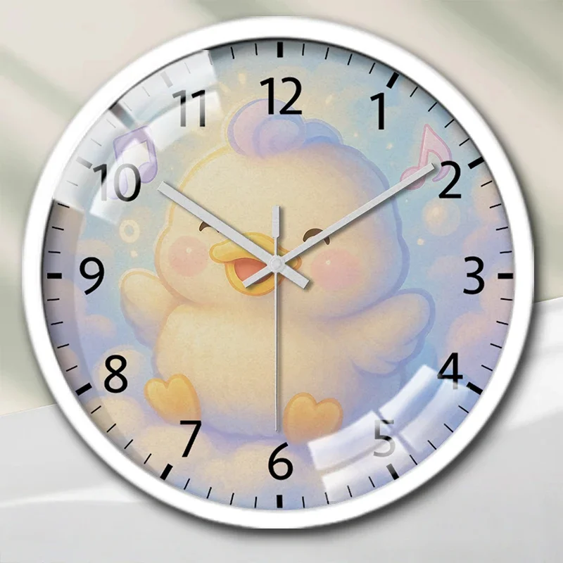 Duck And Music Cartoon Round Silent Hanging Wall Clock, Suitable For Living Room, School, Study Room, Bedroom, Children's Gifts