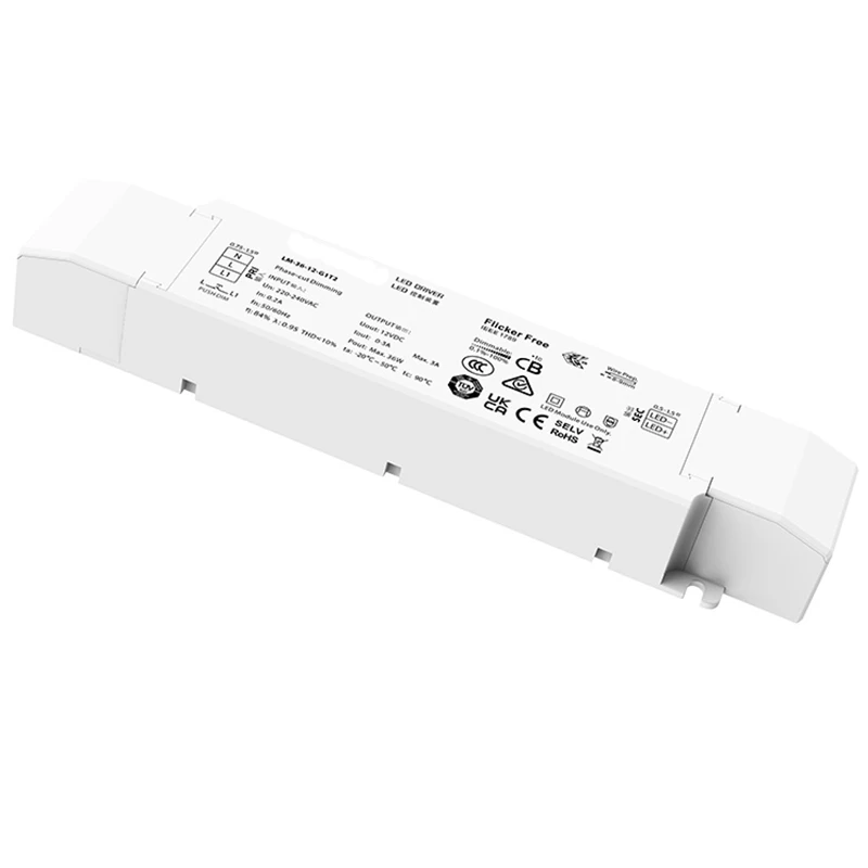 

LTECH Led Triac Dimming Driver,AC 200V-240V Input;DC 12V 24V 36W Output; Push Dim Power Supply Driver Work with Triac Dimmer
