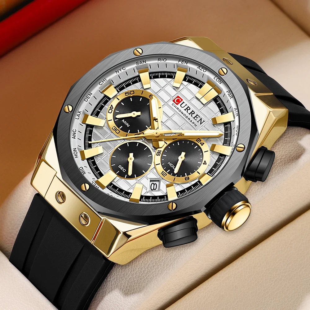 

CURREN Men Watches Brand Luxury Silicone Strap Waterproof Sport Quartz Chronograph Military Watch Luminous Men Clock with Date