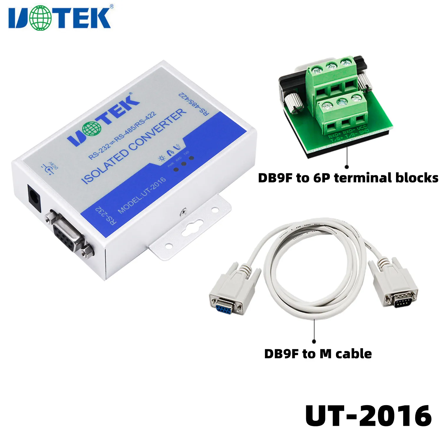 

UOTEK Industrial DB9 RS232 to RS485 RS422 Converter Adapter with Isolated Anti Lightning Surge Connector UT-2016