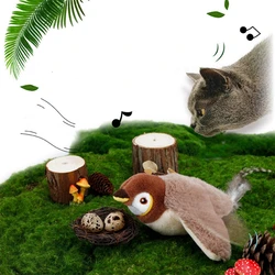 Pet Swing Sparrow Interactive Cat Toys USB Rechargeable Chirping Flapping Bird No Flying with Catnip for Indoor Touch Cats Toys