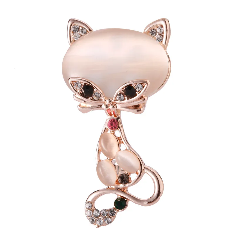 Fashion Cat\'s Eye Stones Fox Brooches For Women Rhinestone Animal Brooch Clothes Suit Party Office Accessories Jewelry Gifts