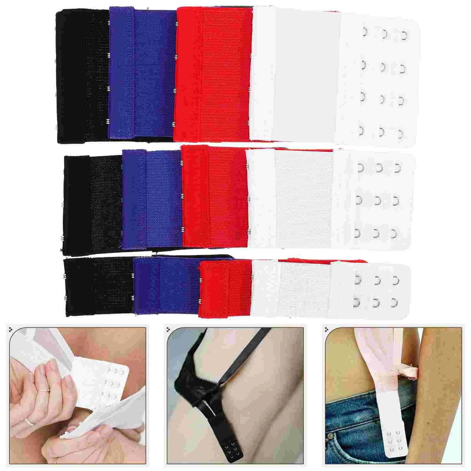 12 Pcs High Elastic Stretchable Extension Buckle Back 12pcs Extender 4 Hook Extenders Polyester Strap Clips