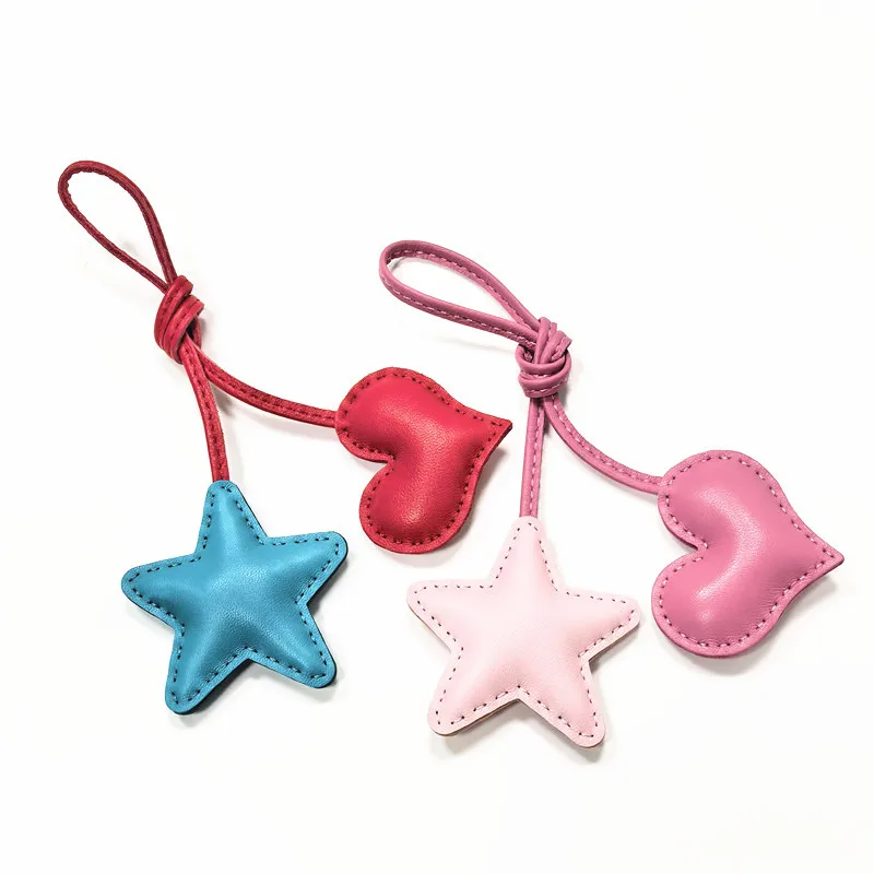 Cowhide Love Heart Leather Keychain Bag Pendant Pure Hand-stitched Ladies Women Bags Backpack Pendant Bag Charm