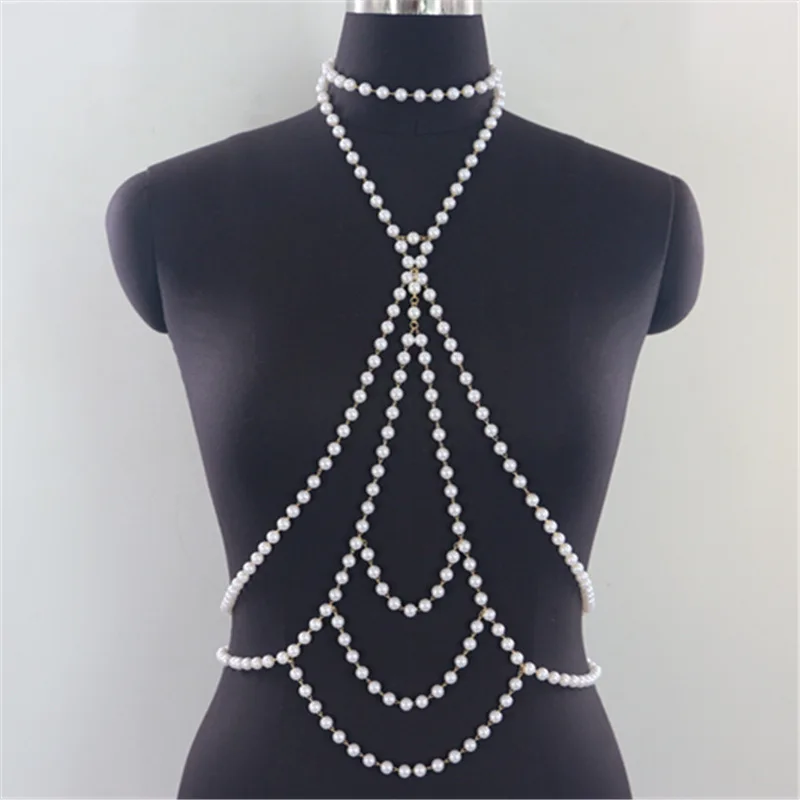 2023 Fashion exquisite multi-layer wave fringe chain pendant neck pearl chain top body chain