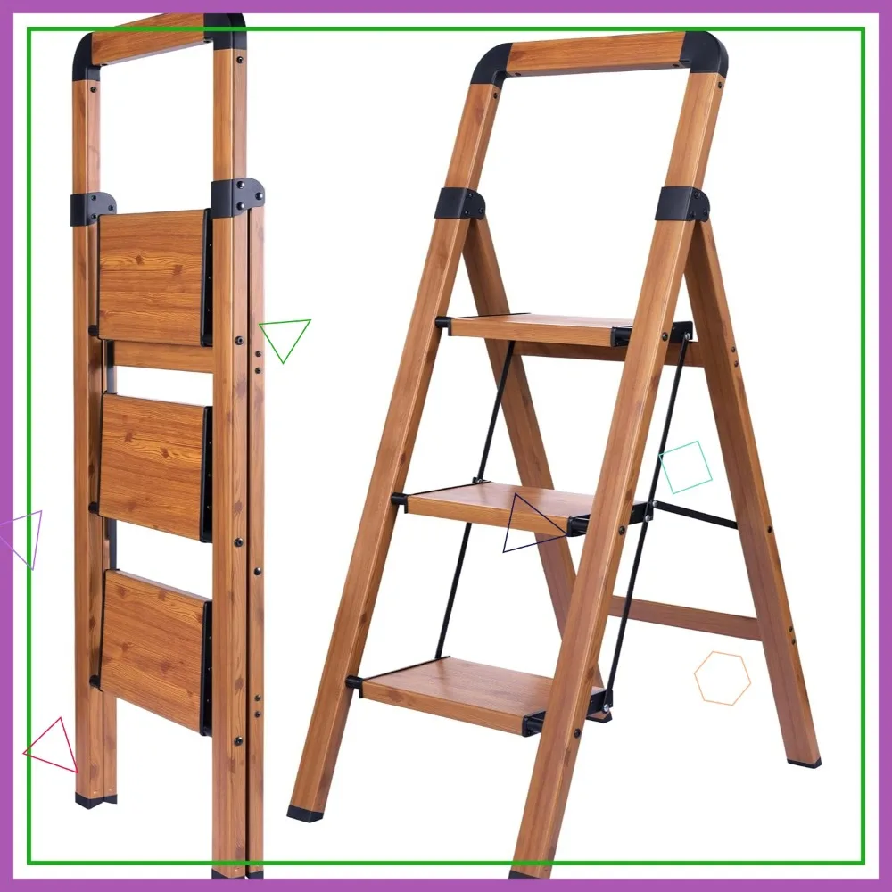 

Складная 3-ступенчатая алюминиевая стремянка с отделкой под дерево, противоскользящая, портативная, прочная, для дома, кухни, офиса, выдерживает до 330 фунтов.