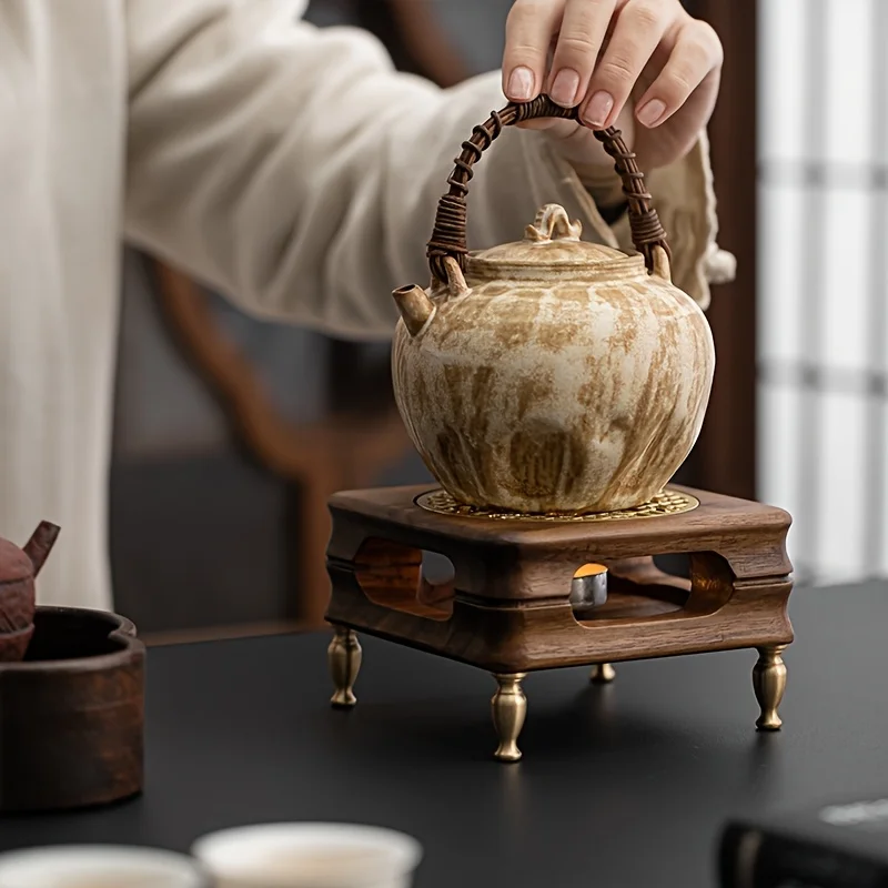 Chinese Zen Wooden Tea Warmer -All-in-One Heat-Resistant Stand for Teapot/Candle Cooking/Brewing,Portable Home Decor (No Candle)