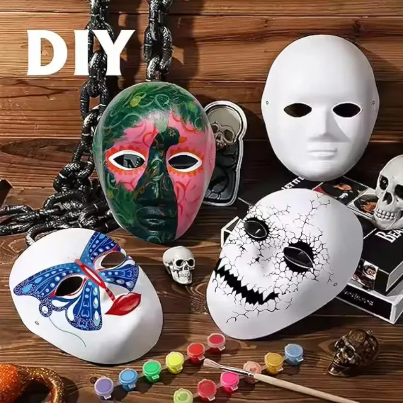 1/8 قطعة لتقوم بها بنفسك أقنعة الوجه الكامل فارغة الأبيض هالوين تأثيري الحيوان Mache Paintable حفلة كرافت زوجين نصف قناع ماكياج الفن الحرفية
