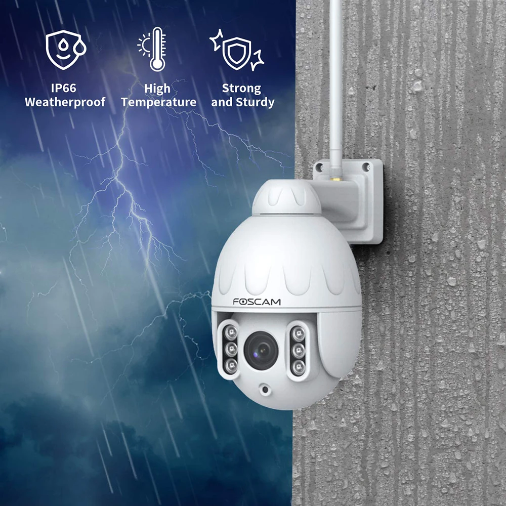 FOSCAM-Câmera de Vigilância de Segurança Externa, Pan Tilt, Áudio Bidirecional, Microfone e Alto-falante, Wi-Fi, Zoom Óptico 4X, 2.4G, 5G, 1080P