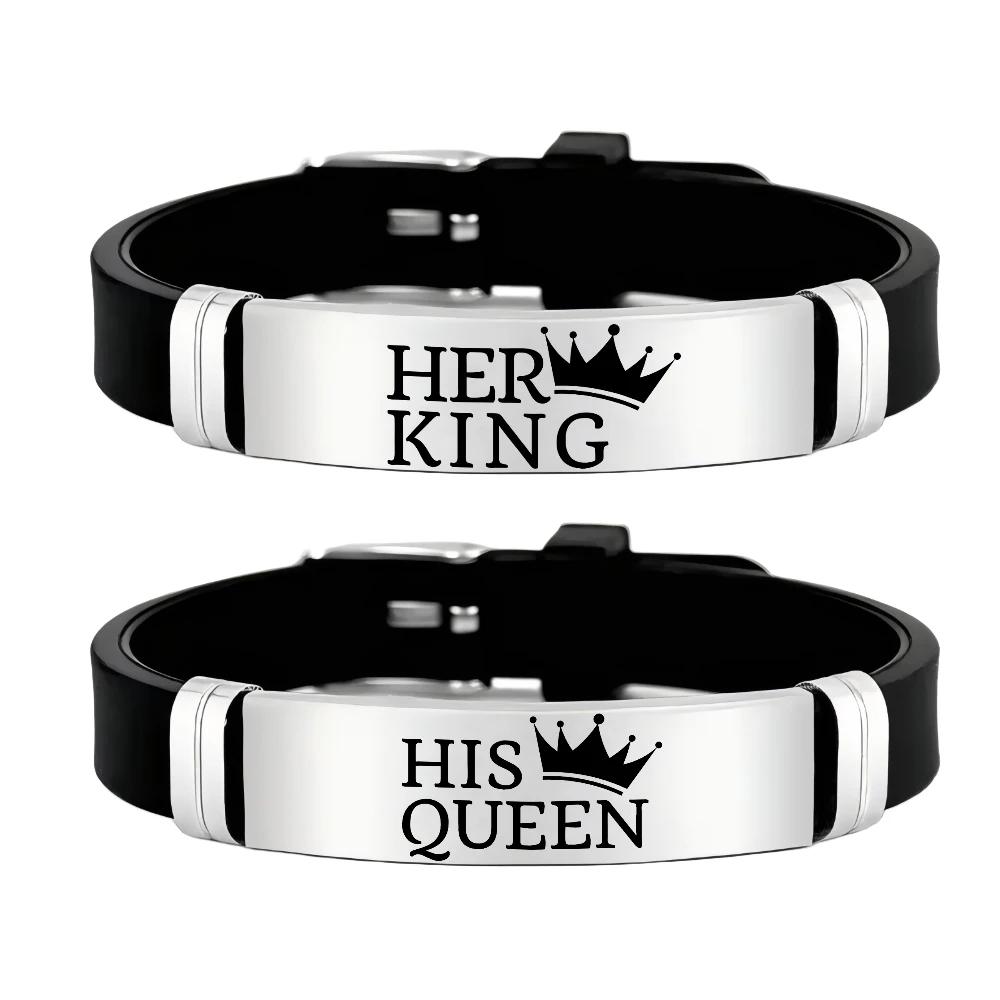 1/2 قطعة سوار زوجين من الفولاذ المقاوم للصدأ على شكل تاج "هير كينغ، هدية حب أنيقة للأزواج