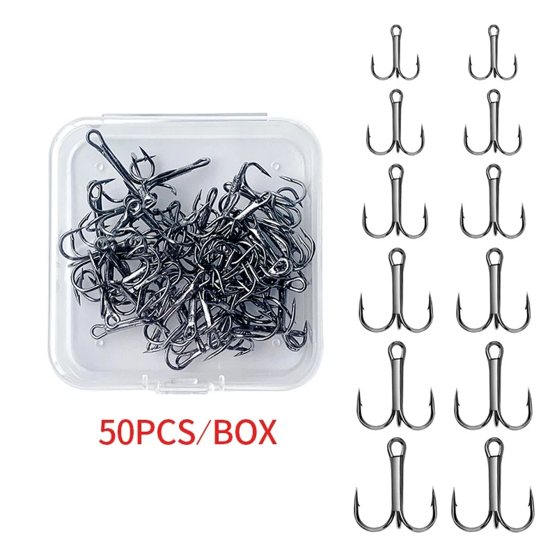 

Shawto 50 шт./лот, набор тройных рыболовных крючков в коробке, колючие крючки из высокоуглеродистой стали, рыболовные снасти, черный рыболовный крючок, инструмент для рыболовных снастей