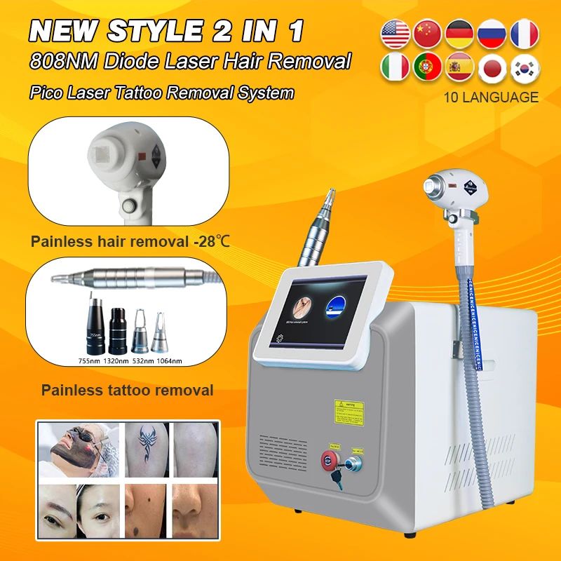 ADG 2in1 2000W Diode Laser effective hair removal 808 755 1064nm+Picosecond Tattoo Removal Machine Hair Removal Equipment