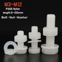 Juego de arandelas y tuercas de tornillos de cabeza hexagonal externa de nailon blanco M3M4M5M6M8M10M12 pernos hexagonales de plástico para uso de aislamiento térmico/electricidad