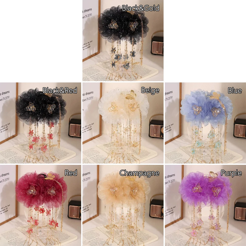 

Новый цветок лотоса, заколка для волос, бабочки, кисточки, блестки, бант, заколки для волос, тканевый зажим, аксессуары для волос