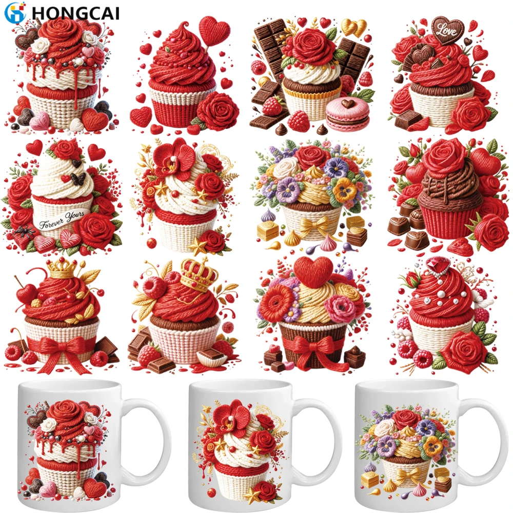 

12 Valentine's Day Embroidery-Style Dessert UV DTF Stickers. Warm, soothing color palettes. Vibrant, fade-resistant patterns.