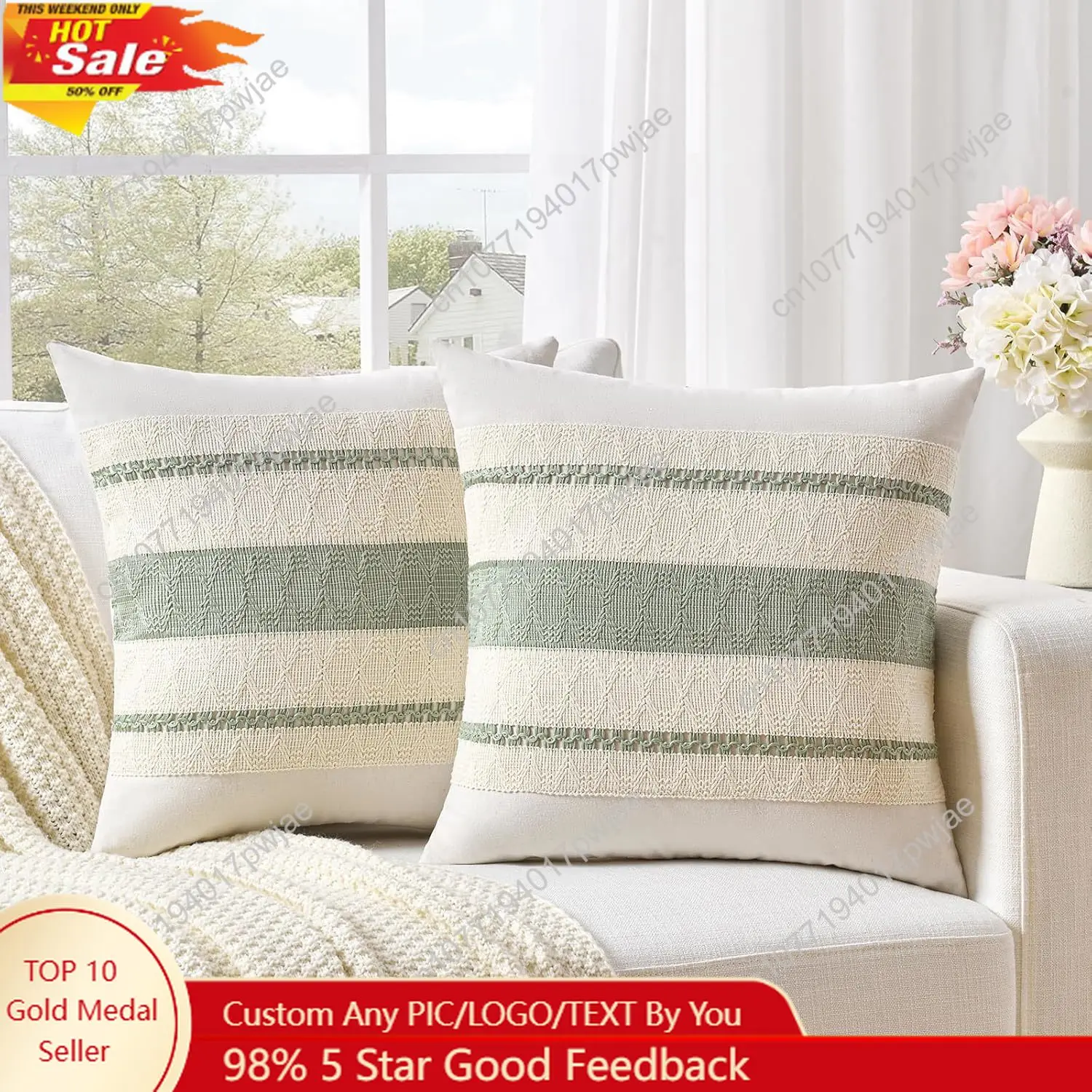 

Fancy Homi Set of 2 Sage Green Boho Decorative Throw Pillow Covers 18x18 Inch for Living Room Bedroom Couch Bed Sofa Chair, Rust