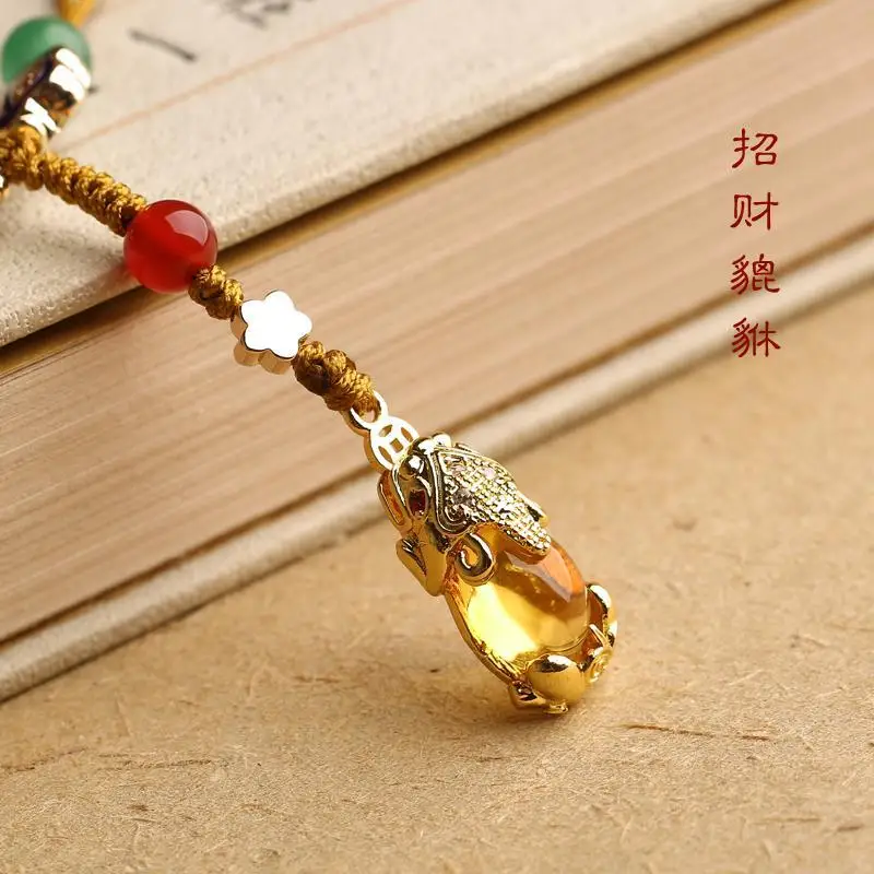 Mobile Phone Women's Ancient Style Pendant Attracting Yellow Crystal Mobile Phone Chain Rope Short Wrist Women's Pendant