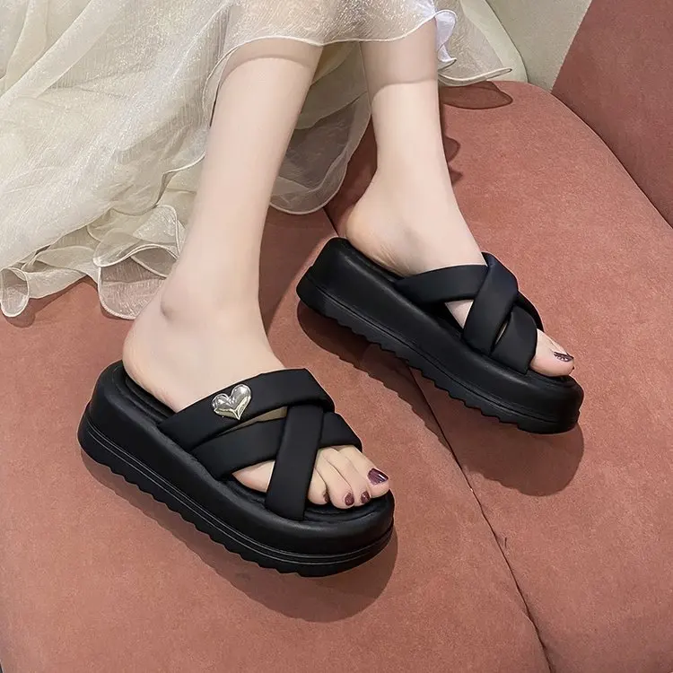 Mode Slippers Vrouwen Platform Sandalen Hoge Hakken Sandalen Zomer Vrouw Schoenen Strand Slippers Effen Glijbanen 2024 Slippers