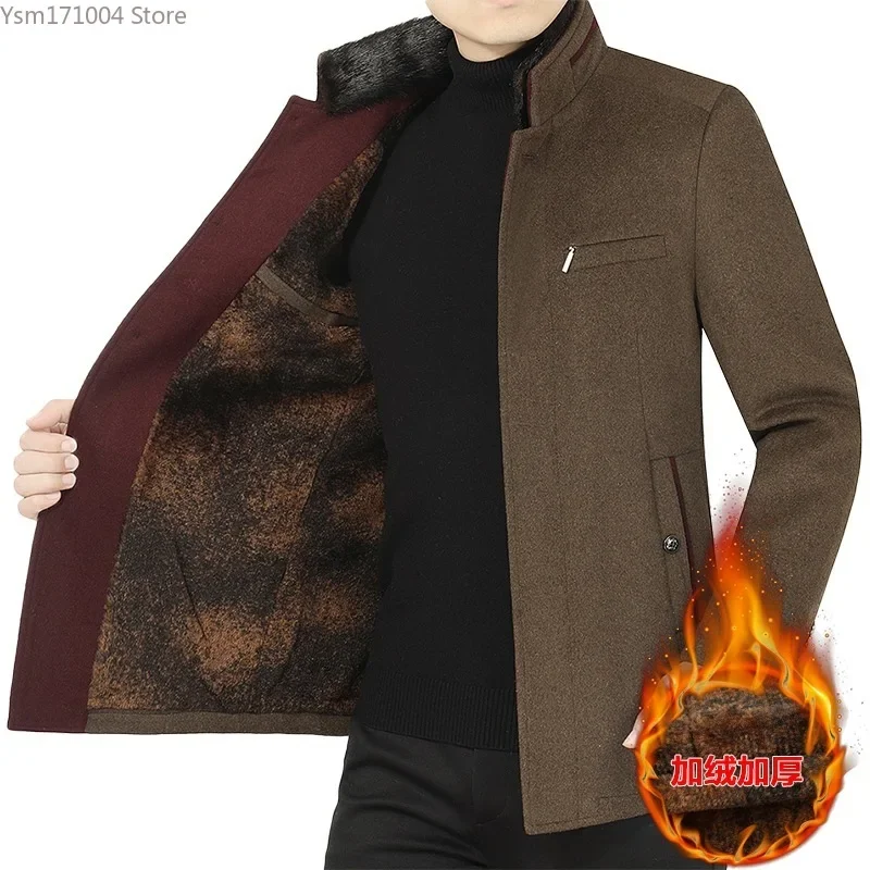 Winter Men's Jacket Stand Neck Solid 30% Wool Thicked Warm Parker Coat High Quality Business Casual Men Jackets 4XL Men Clothing