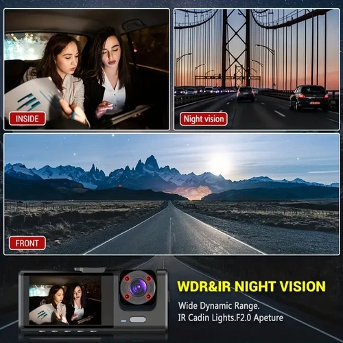 Imagen 2 del producto Cámara de salpicadero para coches, aplicación WIFI, DVR para coche, cámara frontal de 2/3 lentes, grabadora de vídeo, cámara de visión trasera para vehículo, caja negra, accesorios para coche