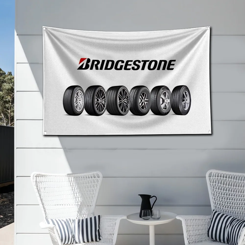 Флаг с шинами Bridgestone, полиэстер, цифровая печать, баннер для гаража, настенное украшение для двери с латунными втулками