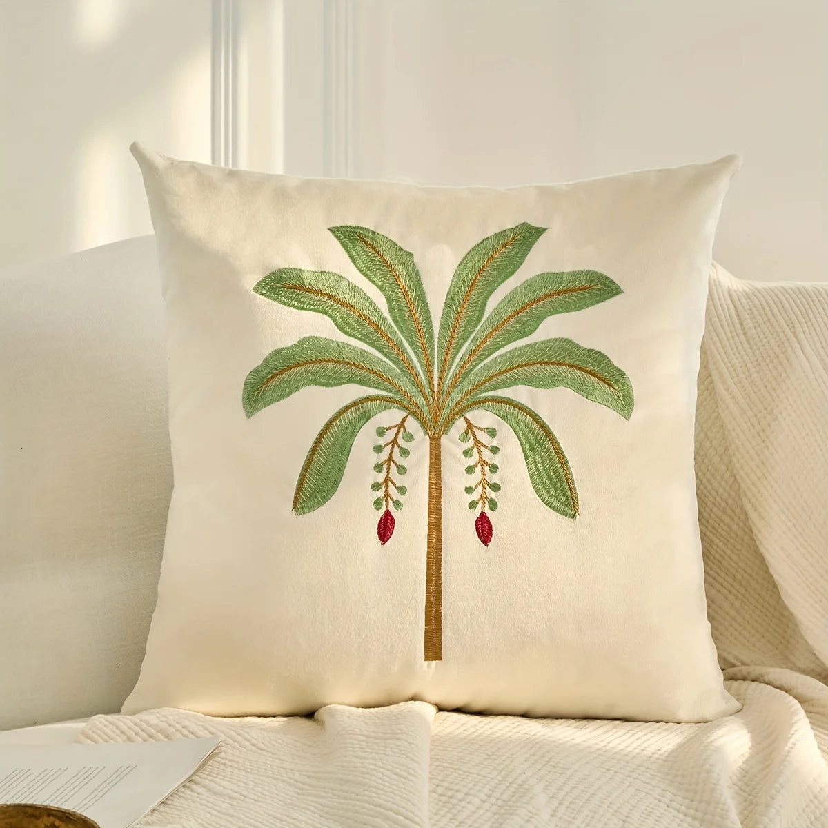 Palm Tree Pillow Cover Boho Tropical Plant Print Cushion Case Coastal Home Decor Summer Gift