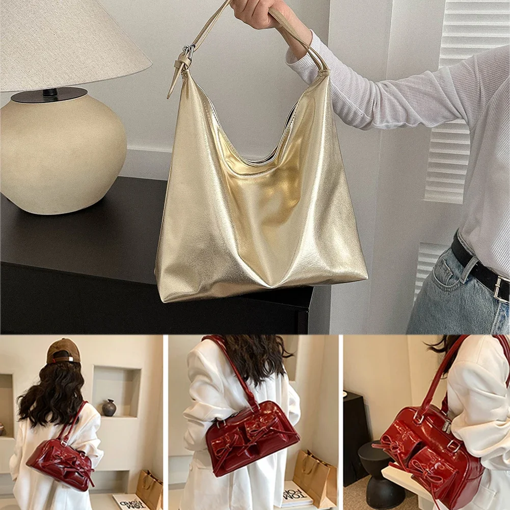 

Luxury Designer Bag for Women Fashion Shopping Bag PU Top-Handle Handbag High Capacity Silver Gold Casual Leather Tote Bag