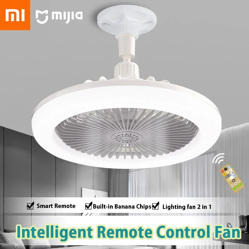 Xiaomi-Ventilateur de plafond silencieux avec télécommande, base de convertisseur de lampe d'éclairage, lampe pour chambre à coucher, salon, maison, 3 vitesses